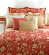A lively, chinoiserie-inspired pattern adorns Lauren Ralph Lauren's Villa Camelia comforter in a bold paprika hue for a chic and inviting result. Woven of pure cotton.