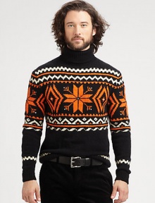Rendered in ultra-soft Italian merino wool, an intarsia-knit mockneck sweater is enriched by a bold woven pattern for an eye-catching play on a preppy classic.Ribbed knit collar, cuffs and hemMerino woolDry cleanMade in Italy