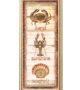 Sea creatures on sand-colored wood make this distressed wall art ideal for cozy beach homes. Hang it in the family room or kitchen.