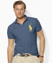 The beach treatment is given to our custom-fit Big Pony polo with allover fading and subtle hints of repair.