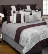 A quaint setting awaits with this Rose Cottage comforter set, boasting simple solids and a panel of bold, embroidered blooms all in a calming ivory and purple palette. A lightweight coverlet and a pile of decorative pillows finish the set.