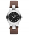 Supple leather and structured steel create a stylish watch from DKNY.