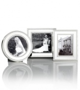 Delicately beaded edges add to the resplendent beauty of these mini Silver Bead picture frames from Martha Stewart Collection. Simply timeless in brilliant silver plate, they bring new attention to the past.