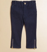 An everyday essential, these adorably girly jeans feature bows and zippers, in a slim-fitting silhouette.Front button closureElastic waistband with belt loopsZip flyFront slash pocketsBack patch pocketsZippered hem98% cotton/2% spandexMachine washImported
