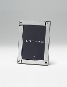 A modern design in polished silverplate, boldly punctuated with bolts at each corner. Black fabric backing Anti-tarnish finish Silver-plated RL closure Signature gift box Imported A modern design in polished silverplate, boldly punctuated with bolts at each corner. Black fabric backing Anti-tarnish finish Silver-plated RL closure Signature gift box Imported