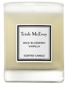 Candles are rituals, symbols of mood and sensuality. Fill your home with the powerful fragrance of Trish's Wild Blueberry Vanilla Scented Candle. The delicious blend of wild blueberry and precious vanilla will sweeten your mood. The powerfully scented combinations in Trish's candles will permeate your space before this magical candle is even lit. 3 oz., 18-hour burn time. Candles are rituals, symbols of mood and sensuality. Fill your home with the powerful fragrance of Trish's Wild Blueberry Vanilla Scented Candle. The delicious blend of wild blueberry and precious vanilla will sweeten your mood. The powerfully scented combinations in Trish's candles will permeate your space before this magical candle is even lit. 3 oz., 18-hour burn time.