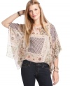 Fire's patchwork print has an arts and crafts vibe ... pair the crop top with high waist jeans for a casually-cute look.