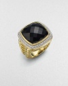 From the Albion Collection. Striking black onyx encased in pavé diamonds shines on a textured double band of 18k yellow gold. Diamonds, 0.48 tcw Onyx 18k yellow gold Width, about ½ Imported 