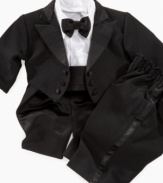 Save the last dance! He'll be the most dashing gentleman at the party in this adorable baby tuxedo from Haddad Bros.