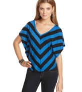 Striking stripes! The bright V-shaped stripes of this top by Fresh Brewed mirror the neckline while short dolman sleeves add another cool touch.