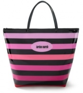 The Jordan Marsh logo zip-top tote, designed to conjure up the wonderful image of bustling downtown Boston where shoppers flocked to Jordan Marsh for all their needs including a very special treat: sugar-crusted, blueberry muffins baked right in store! Known as the birthplace of the motto, the customer's always right, Jordan Marsh was always one step of ahead of the times, and with this versatile tote, which makes room for all of your must-haves, you will be too!