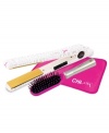 Support breast cancer awareness with this Chi flat iron set enhanced with a symbolic pink ribbon and motivational word pattern. The flat iron features tourmaline ceramic and far infrared technology and even heat distribution that leaves hair smooth and silky.