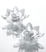 Fanciful crystal Lotus blossoms from Lighting by Desgin brighten with the soft glow of tapers or votive candles for truly beautiful, over-the-top shine. A fresh gift idea for brides-to-be!