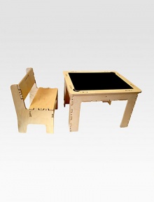 Perfectly sized and beautifully constructed this sturdy table's top reverses from a chalkboard to a dry-erase board in seconds, with lots of space to store art supplies underneath.Surface reverses from chalkboard to dry-erase boardStorage compartments underneathKid-sized bench included23W X 19D X 15HWoodMade in USA Perfectly sized and beautifully constructed this sturdy table's top reverses from a chalkboard to a dry-erase board in seconds, with lots of space to store art supplies underneath.Surface reverses from chalkboard to dry-erase boardStorage compartments underneathKid-sized bench included23W X 19D X 15HWoodMade in USA