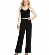 Get high on sleek style in a ruffled jumpsuit that creates a lean, mean silhouette -- and seamlessly transitions from day to night! From BCX.