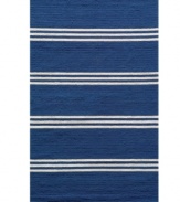 Retro blue stripes add instantly livability to any outdoor space. Hand-hooked polypropylene is surprisingly soft, enduringly bright and always easy to clean -- just hose it down and enjoy years of unique style.