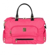 You're flying with the standout style and ultra lightweight construction of this versatile duffel. The chic exterior features embossed crocodile trim and opens to reveal a roomy compartment lined in a signature lion's mane print. 10-year warranty. (Clearance)