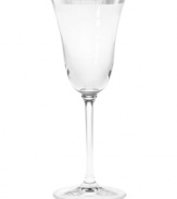 An elegant tulip shape melds with platinum accents to form a stemware collection with grace and style. A chic addition to any home, this set features signature Vera Wang design with timeless appeal. Goblet shown second from left.