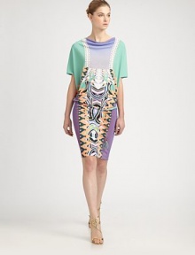 Silky and chic, printed with a colorful graphic pattern and cinched at the waist by a chain-and-fabric belt.Cowl necklineShort sleevesSelf belt with attached chainAbout 28 from natural waistPolyesterDry cleanMade in Italy Silky and chic, printed with a colorful graphic pattern and cinched at the waist by a chain-and-fabric belt.Cowl necklineShort sleevesSelf belt with attached chainAbout 28 from natural waistPolyesterDry cleanMade in Italy