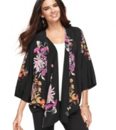 Alfani's petite jacket is full of exotic flourishes, from it's striking silhouette to its vibrant floral print.