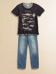 Boys will be too cool for school in stonewashed cotton denim with slight distressing and worn details.Front button closureAdjustable waist with belt loopsZip flyFive-pocket styleBack logo patchCottonMachine washImported Boys will be too cool for school in stonewashed cotton denim with slight distressing and worn details.Front button closureAdjustable waist with belt loopsZip flyFive-pocket styleBack logo patchCottonMachine washImported