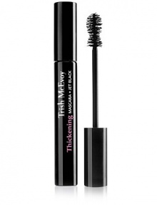 For a dressed-up, false-lash effect, Trish's dramatically thickening, intensely black, buildable mascara with its revolutionary hourglass brush loads, separates and lifts each lash to deliver the thickest fringe. The luxurious formula stays just-applied looking all day without clumping, smudging or flaking.