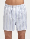Utterly soft cotton with fine, multicolored stripes and an adjustable waist for added comfort.Two-button elastic waistbandInseam, about 3½CottonMachine washImported