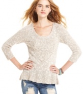 American Rag's comfy-cozy sweater makes falling in love with knits the easiest thing we'll do this season. We're totally taken by the shredded heart design and timeless marled-knit.