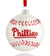 Bring year-round cheer to Philadelphia with the MLB baseball ornament from Kurt Adler. It's a guaranteed hit with Phillies fans in red and white glass.