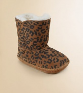 A couldn't-be-cuter pair in lush suede with an adorable leopard print.Hook-and-loop closureSuede upperSheepskin liningPadded insoleRubber soleImported