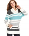 Show your stripes with this cozy cowl-neck sweater from Style&co. A kangaroo pocket adds warmth and flair to your look.