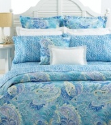 An ocean of paisley swirls on smooth, 450 thread count cotton sateen gives this Lauren Ralph Lauren sham an island-inspired charm. Featuring a 1.5 tailored flange embellished with white piping along the edges; hidden button closure on the reverse. (Clearance)