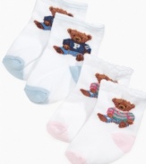 Too cute to pass up! Two-pairs of baby girls or boys crew socks from Ralph Lauren look absolutely adorable.