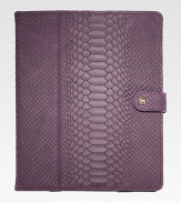 Designed to fold horizontally or vertically to hold your device at the ideal angle for viewing video or typing. This case holds your iPad securely with four leather wrapped corner straps and a snap closure.Accommodates all iPad models8 X 9.75Embossed pythonMade in USAPlease note: iPad not included 