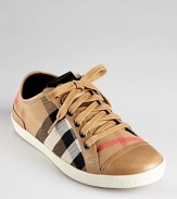 Burberry house-check sneakers are comfortable-chic with leather-trimmed canvas and heritage style.