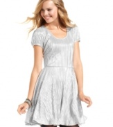 Your perfect party dress has arrived! This high-shine a-line frock from Fresh Brewed has the power to illuminate a dance floor.