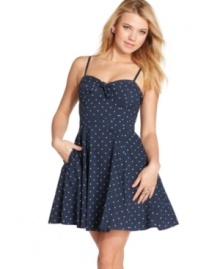 Sweetly alluring with its back cutout detail and a bustier-style bodice, this polka dot frock puts the a-line in adorable! From Jessica Simpson. Sweetly alluring with its back cutout detail and a bustier-style bodice, this polka dot frock puts the a-line in adorable! From Jessica Simpson.