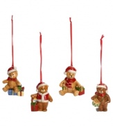 Toy around with teddy bear ornaments crafted with a distinct vintage feel, in colorful glazed porcelain from Villeroy & Boch.