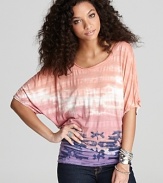 Splashed with a tie-dye print, this Hard Tail tee lends serious cool (and color) to your favorite jeans.