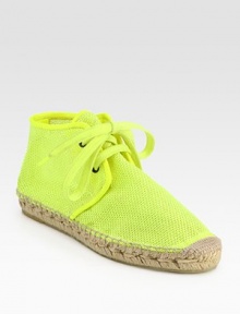 Mesh staple in an eye-catching neon hue with textured rope edges. Mesh upper with faux leather trimRubber solePadded insoleMade in Spain Mesh staple in an eye-catching neon hue with textured rope edges. Mesh upper with faux leather trimRubber solePadded insoleMade in Spain
