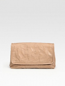 Soft nappa leather in a flap-front design.Flap snap closureEnamel logo with metal letteringSide snap buttonsTwo inside zip pocketsThree inside open pocketsLeather lining13W X 8H X 1¼DMade in Italy