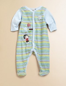 Colorful stripes and snazzy elbow patches make this warm and cushy one-piece a must-have.V-neckLong sleevesBack snapsBottom snaps for easy on and offCottonMachine washImported Please note: Number of snaps may vary depending on size ordered. Colorful stripes and snazzy elbow patches make this warm and cushy one-piece a must-have.V-neckLong sleevesBack snapsBottom snaps for easy on and offCottonMachine washImported Please note: Number of snaps may vary depending on size ordered.