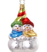 Joined at the hip! This festive ornament represents the spirit of holiday joy and love. Mouth-blown and hand-painted in signature Inge-Glas craftsmanship.