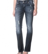 Everyday denims! Rock this pair of bootcut Silver Jeans featuring sleek whiskering and sequined back pockets.