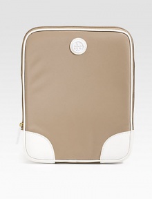 Give your favorite E-tablet a chic jacket with this logoed nylon and saffiano leather essential. Zipper closureNylon lining8W X 10H X 1DImported Please note: Tablet not included. 