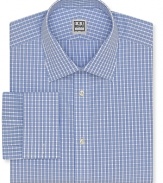 A tried-and-true check pattern lends traditional appeal to this finely tailored dress shirt from Ike Behar, crafted with a regular fit and a comfortable drape. Pair with a silk tie for a strong professional look.