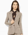 Rendered in a sleek two-button silhouette, Lauren by Ralph Lauren's jacket is crafted in chic linen houndstooth for a polished look.