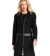 MICHAEL Michael Kors crafts this contemporary coat with a collarless silhouette and a luxe faux leather waistband.