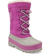 With rugged styling in poppy pink, these UGG® snow boots keeps your kids warm and looking great in the cold weather.