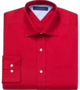 Put some pop in your daily desk look with this solid dress shirt from Tommy Hilfiger.